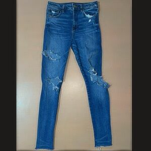 super high rise american eagle ripped navy jeggings